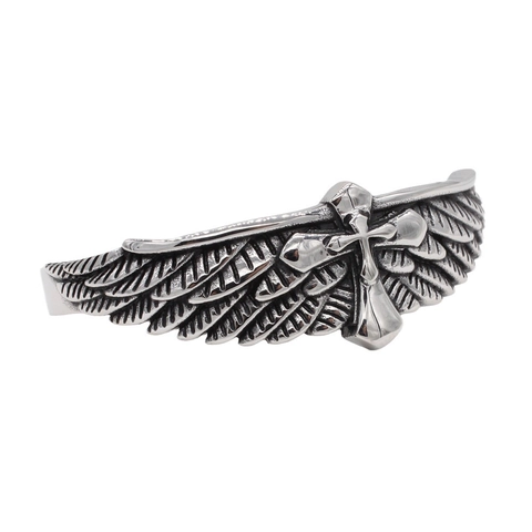 Vintage Titanstahl Manschettenarmband Für Herren Gothic Punk Adlerflügel Kreuz Offener Armreif Retro Silber Gold Schmuck Geschenk