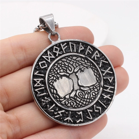 Retro Stainless Steel Viking Tree of Life Rune Pendant For Men Nordic Mythology Antique Silver Yggdrasil Pendant Only