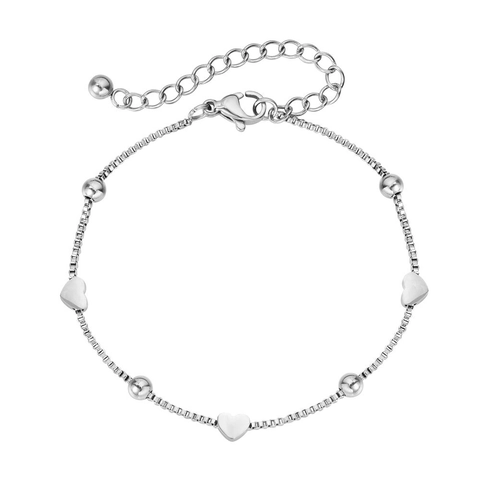 Bracciale con Ciondolo a Cuore in Acciaio al Titanio Minimalista per Donna Catena a Scatola Perla Tonda Regolabile Gioielli Eleganti