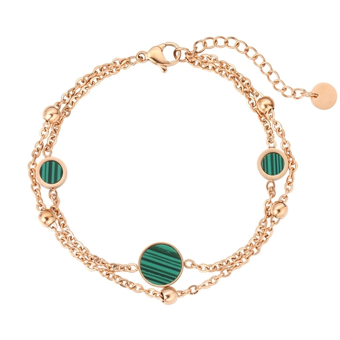 Pulsera de Doble Capa de Acero de Titanio para Mujer Moda Minimalista Textura de Malaquita Colgantes Redondos Cadena Ajustable Joyería