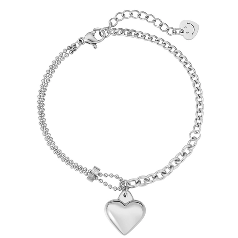 Braccialetto con Ciondolo a Cuore in Acciaio al Titanio da Donna Lettere Lucky Faccina Sorridente Catena Asimmetrica Gioielli Oro Argento