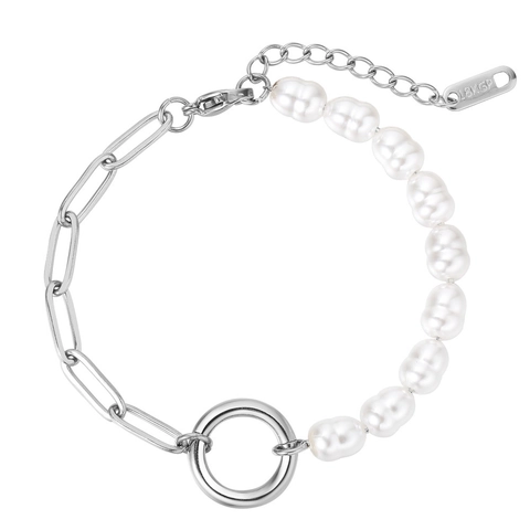 Bracciale in Acciaio al Titanio con Perle Artificiali Giunte per Donna Catena a Graffetta Gioiello Elegante Regalo Oro