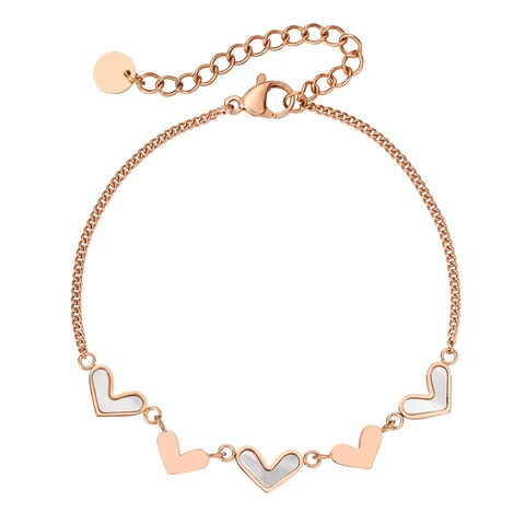 Pulsera de Dijes de Corazón de Acero de Titanio para Mujer Elegante Incrustación de Perla Artificial Ajustable
