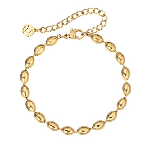 Pulsera de Cuentas de Rugby de Acero de Titanio Minimalista de Moda para Mujer Pulsera de Cadena de Forma Ovalada Pulida