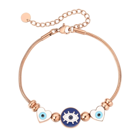 Pulsera De Acero Inoxidable Ojo Turco Dije Esmalte Corazón Cadena De Serpiente Ajustable Joyería Para Mujer