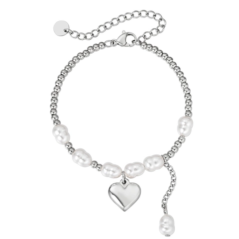 Bracciale con Ciondolo a Cuore in Acciaio Inossidabile con Catena di Perle Artificiali Gioielli Regolabili da Donna Oro Argento Oro Rosa