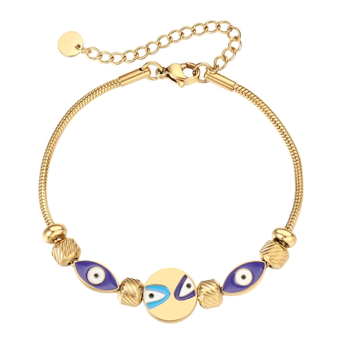 Pulsera de Cuentas de Ojo Turco de Acero de Titanio para Mujer Colgante de Ojo de Esmalte Bohemio Cadena de Serpiente Ajustable Joyería