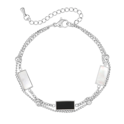 Pulsera Minimalista de Doble Capa de Acero de Titanio y Concha para Mujer Dulce Colgante Rectangular Geométrico Ajustable Regalo