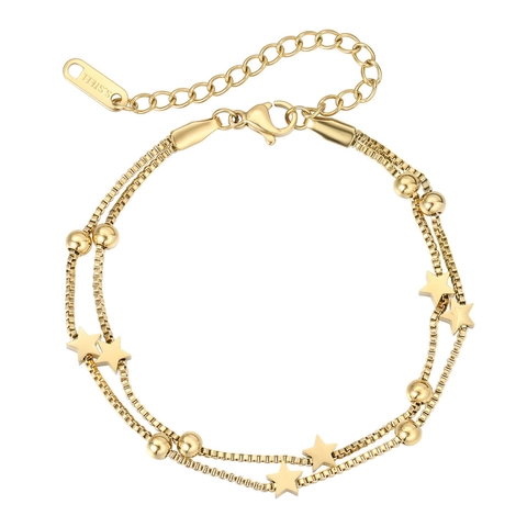 Bracciale a Doppio Strato con Stella in Acciaio Inossidabile per Donna Oro Argento Oro Rosa Catena Box Minimalista Gioielli Stella a Cinque Punte