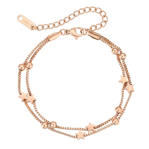 Bracciale a Doppio Strato con Stella in Acciaio Inossidabile per Donna Oro Argento Oro Rosa Catena Box Minimalista Gioielli Stella a Cinque Punte