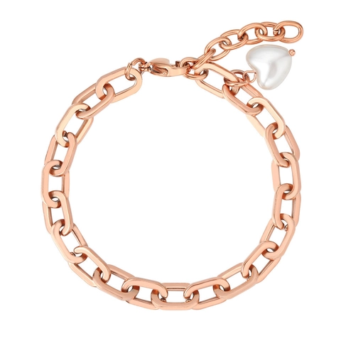 Bracciale con Ciondolo a Cuore in Perla in Acciaio al Titanio Catena a Graffetta Semplice Maglia Cubana Bracciale per Donna Gioielli