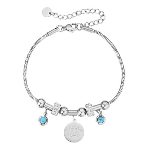 Pulsera de Acero de Titanio con Mal de Ojo de Diseño de Nicho para Mujer Pulsera Ajustable de Cadena de Hueso de Serpiente de Estrás con Cuentas de Turquesa