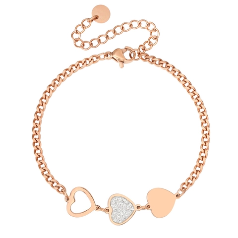Pulsera de Triple Corazón de Acero de Titanio Minimalista para Mujer Pulsera de Dije con Colgante de Strass Dulce Joyería Regalo Ajustable