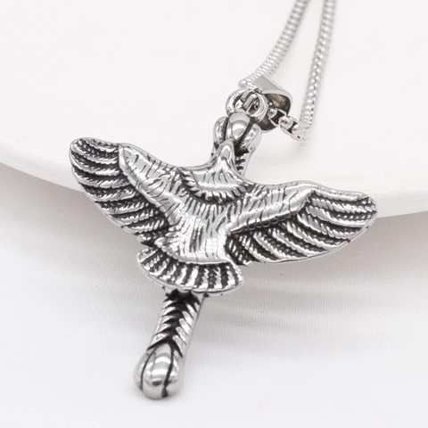 Vintage Titanium Steel Eagle Cross Pendant Necklace For Men Retro Distressed Eagle Wing Pave Heavy Metal Punk Jewelry Gift