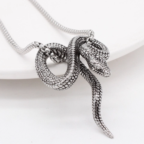 Collana con Ciondolo a Serpente in Acciaio al Titanio Retro per Uomo Gothic Punk Argento Serpente Avvolto Gioielli Accessori