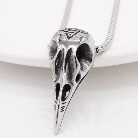 Vintage Gothic Viking Bird Skull Pendant Necklace Stainless Steel Celtic Knot Crow Raven Skull Pendant Jewelry For Men Women