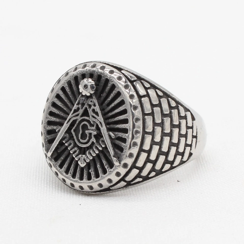 Anillo de Sello de la Masonería de Acero de Titanio Vintage para Hombre Pulido Símbolo de Compás Escuadra Letra G