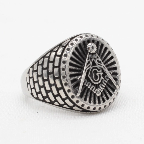 Anillo de Sello de la Masonería de Acero de Titanio Vintage para Hombre Pulido Símbolo de Compás Escuadra Letra G