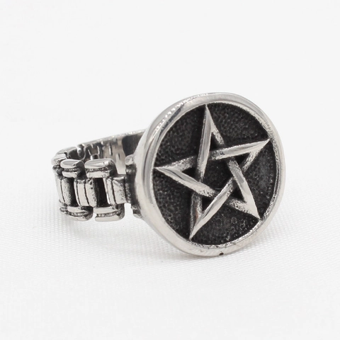 Anillo de Hombre Vintage Pentagrama Estrella Acero de Titanio Gótico Punk Industrial Banda de Cadena Retro Oxidado Joyería