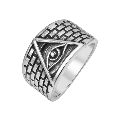 Anello Vintage in Acciaio Inossidabile Con Occhio della Provvidenza per Uomo Piramide Faraone Gotico Punk Band Gioielli Argento Retrò