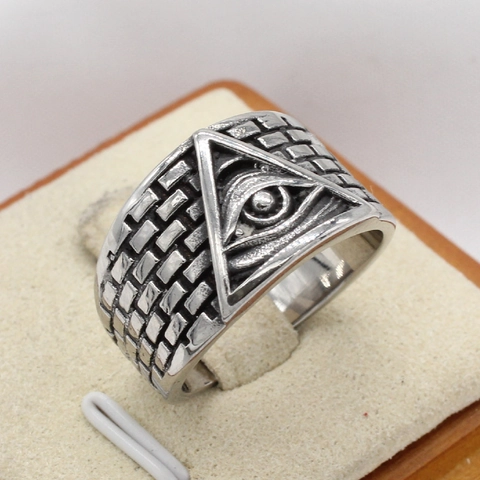 Anello Vintage in Acciaio Inossidabile Con Occhio della Provvidenza per Uomo Piramide Faraone Gotico Punk Band Gioielli Argento Retrò