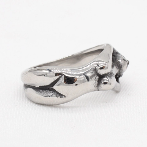 Vintage Artistic Female Body Sculpture Ring For Men Titanium Steel Punk Rock Distressed Matte Silver Sculpted Finger Ring Jewelry