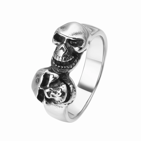 Anello Teschio Gotico Vintage per Uomo in Acciaio Inossidabile Punk Rock Gioielli Colore Argento Invecchiato Accessori Biker