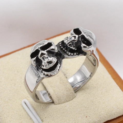 Anello Teschio Gotico Vintage per Uomo in Acciaio Inossidabile Punk Rock Gioielli Colore Argento Invecchiato Accessori Biker