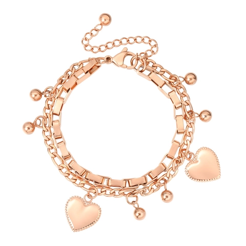 Pulsera de Doble Capa con Corazón de Acero de Titanio Minimalista para Hombre Mujer Cadena Ajustable Joyería de Moda