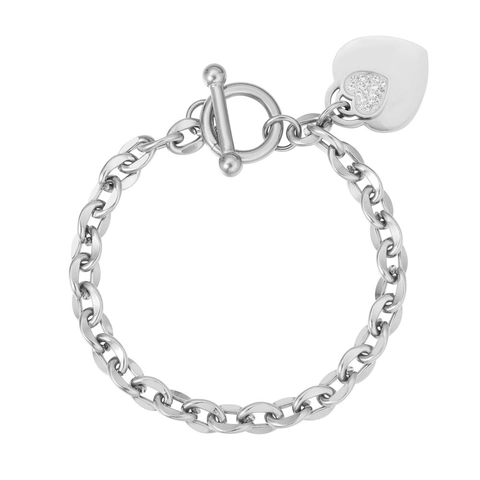 Pulsera de Acero Inoxidable con Colgante de Corazón y Cierre de Barra para Mujer Oro Oro Rosa Plata Estrás Joyería