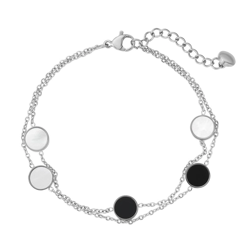 Pulsera de Doble Capa de Acero de Titanio Minimalista para Mujer Moda Colgante Redondo de Esmalte de Concha Cadena Ajustable Joyería