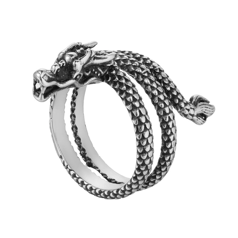 Anillo Envolvente de Dragón de Acero Inoxidable Vintage para Hombre Joyería de Animal Oxidado Oro Plata Estrás Accesorio
