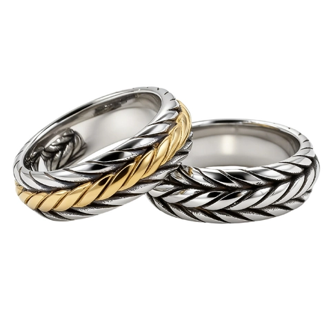 Anillo de Cable Trenzado de Acero Inoxidable Vintage para Hombre Mujer Joyería de Banda de Acero de Titanio con Textura Retro Anillo Envejecido Oro Plata
