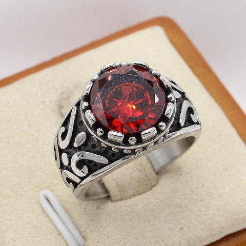 Vintage Titanium Staal Ring Voor Heren Dames Gotisch Krulpatroon Rond Rood Zwart Wit Strass Mode Sieraden Ring