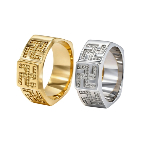 Anillo de Acero de Titanio Personalizado Vintage Patrón Geométrico Envejecido Joyería Retro Punk para Hombre Mujer