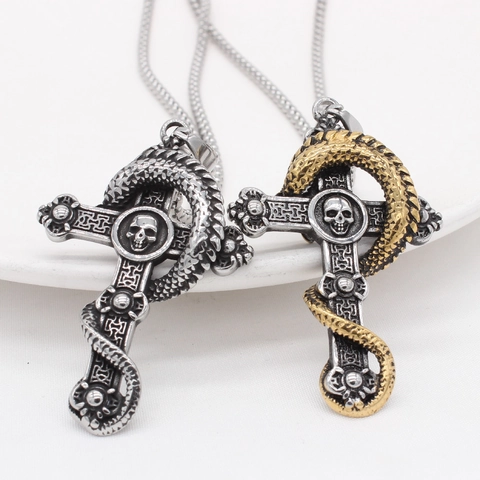 Titanium Steel Dragon Cross Pendant Only Without Chain For Men Gothic Skull Punk Retro Distressed Jewelry Accessories