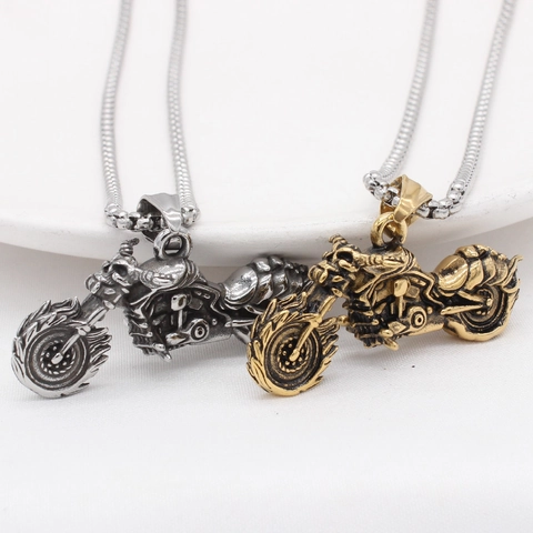 Vintage Titanium Steel Motorcycle Pendant Only Without Chain For Men Punk Rock Mechanical Flame Wheel Biker Jewelry