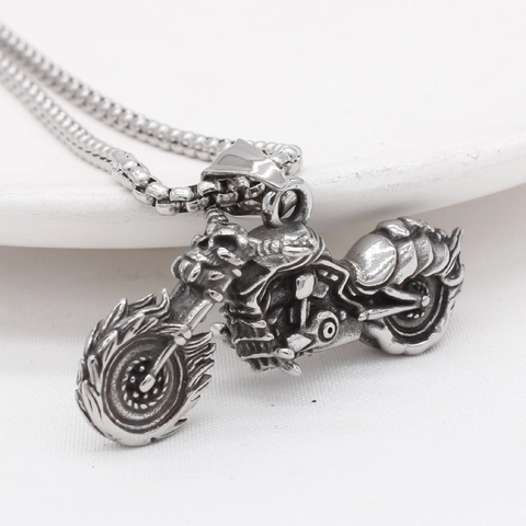Vintage Titanium Steel Motorcycle Pendant Only Without Chain For Men Punk Rock Mechanical Flame Wheel Biker Jewelry
