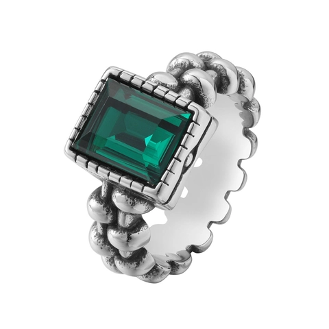 Vintage Stainless Steel Ring for Men Women Industrial Style Rectangle Rhinestone Inlaid Band Retro Bohemian Jewelry Gift