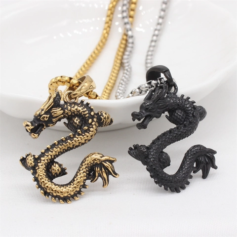 Ciondolo Drago 3D in Stile Cinese Vintage per Uomo Donna Lega Animale Zodiacale Punk Streetwear Design di Nicchia Solo Ciondolo Senza Catena