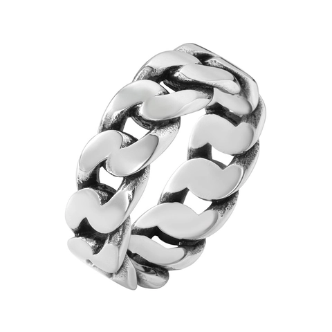 Anillo de Cadena de Eslabón Cubano de Acero de Titanio Retro para Hombre Punk Hip Hop Estilo Industrial Joyería