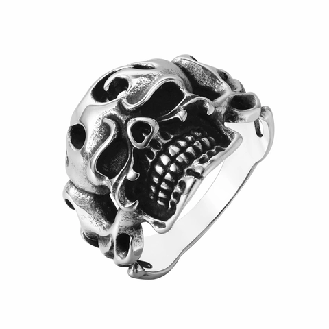 Anillo de Calavera Gótico Vintage para Hombre Acero de Titanio Punk Rock Biker Anillo Personalizado Desgastado Color Plata Joyería