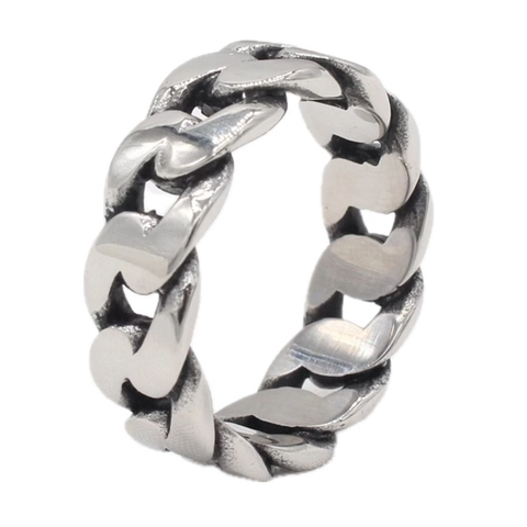 Anillo de Cadena de Eslabón Cubano de Acero de Titanio Retro para Hombre Punk Hip Hop Estilo Industrial Joyería