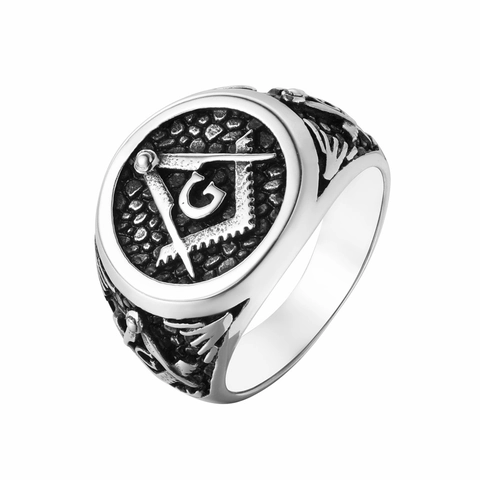 Vintage Masonic Signet Ring For Men Titanium Steel Square Compasses G Letter Retro Religious Punk Band Ring Jewelry