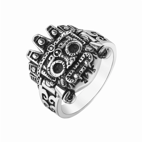 Anillo de Acero Inoxidable Retro para Hombre Punk Máscara Tribal Talla en Relieve Diseño de Robot Alienígena Joyería Gótica