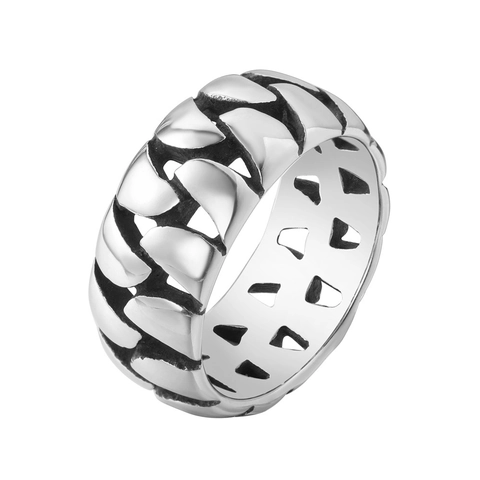 Anillo de Acero de Titanio Retro para Hombre Eslabón Cubano Hueco Estilo Punk Joyería Vintage Color Acero Anillo Hombre