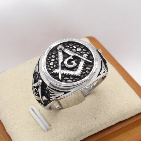 Vintage Masonic Signet Ring For Men Titanium Steel Square Compasses G Letter Retro Religious Punk Band Ring Jewelry