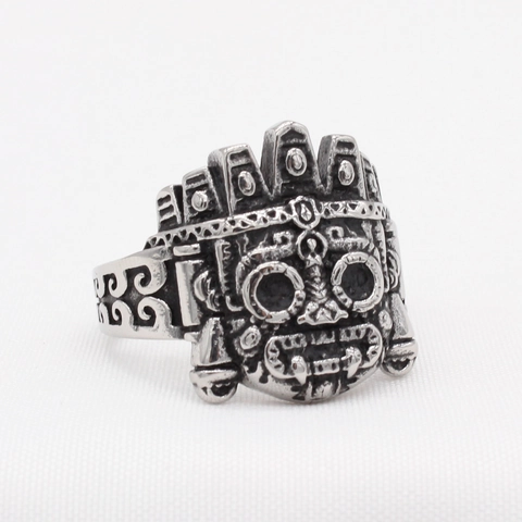 Anillo de Acero Inoxidable Retro para Hombre Punk Máscara Tribal Talla en Relieve Diseño de Robot Alienígena Joyería Gótica