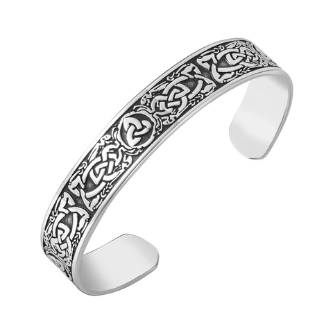 Bracciale Rigido Viking in Acciaio al Titanio Con Nodo Celtico Retrò Nordico Triquetra Per Uomo Vintage Invecchiato Regolabile