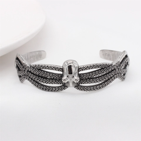 Vintage Herren Edelstahl Oktopus Manschettenarmband Gothic Punk Verstellbarer Offener Armreif Mit Saugnapf-Textur Schmuck Geschenk